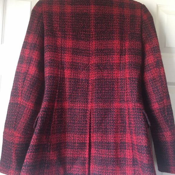 Burberry Brit Red Plaid Wool Tweed Coat US4 - Picture 3 of 14